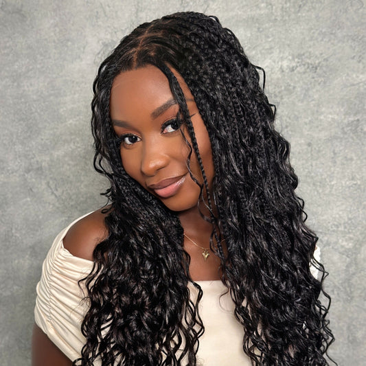 Gorgeous Full Lace Knotless Boho Curls Braided Invisi Drawstring Wig