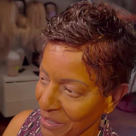 Full Lace Red Brown Wave Curls Short Pixie Cut Glueless Wig