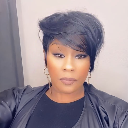 Asymmetrical Layered Pixie 13×4 Lace Frontal Wig With Long Side Bangs