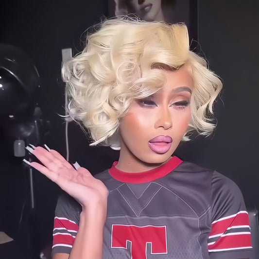 613 Blonde Short Curly Bob 13×4 Lace Frontal Wig