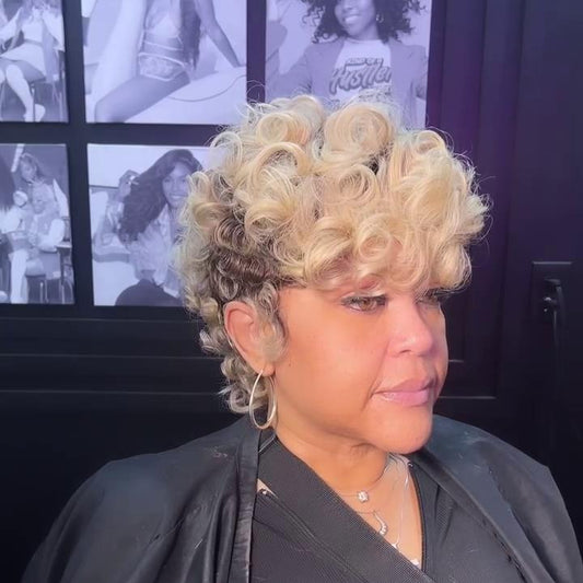613 Short Pin Curly Finger Wave Glueless 13×4 Lace Frontal Wig