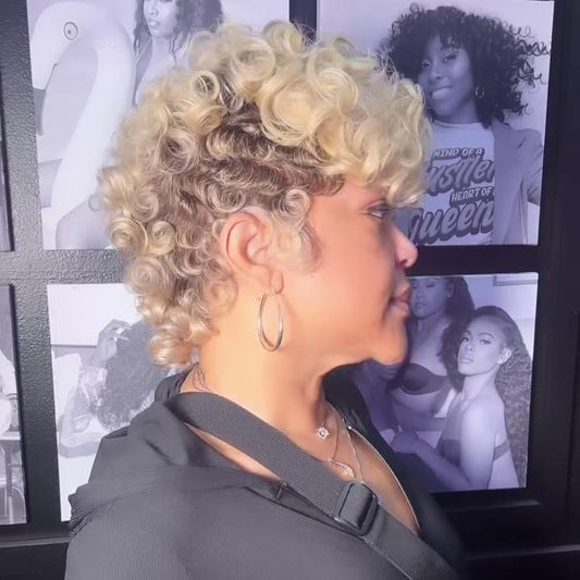 613 Short Pin Curly Finger Wave Glueless 13×4 Lace Frontal Wig