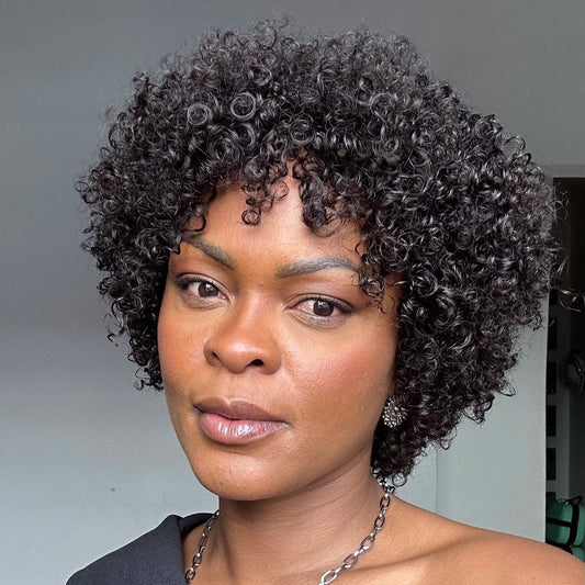 Put On & Go Voluminous Afro Kinky Curly Short Bob No Lace Wig