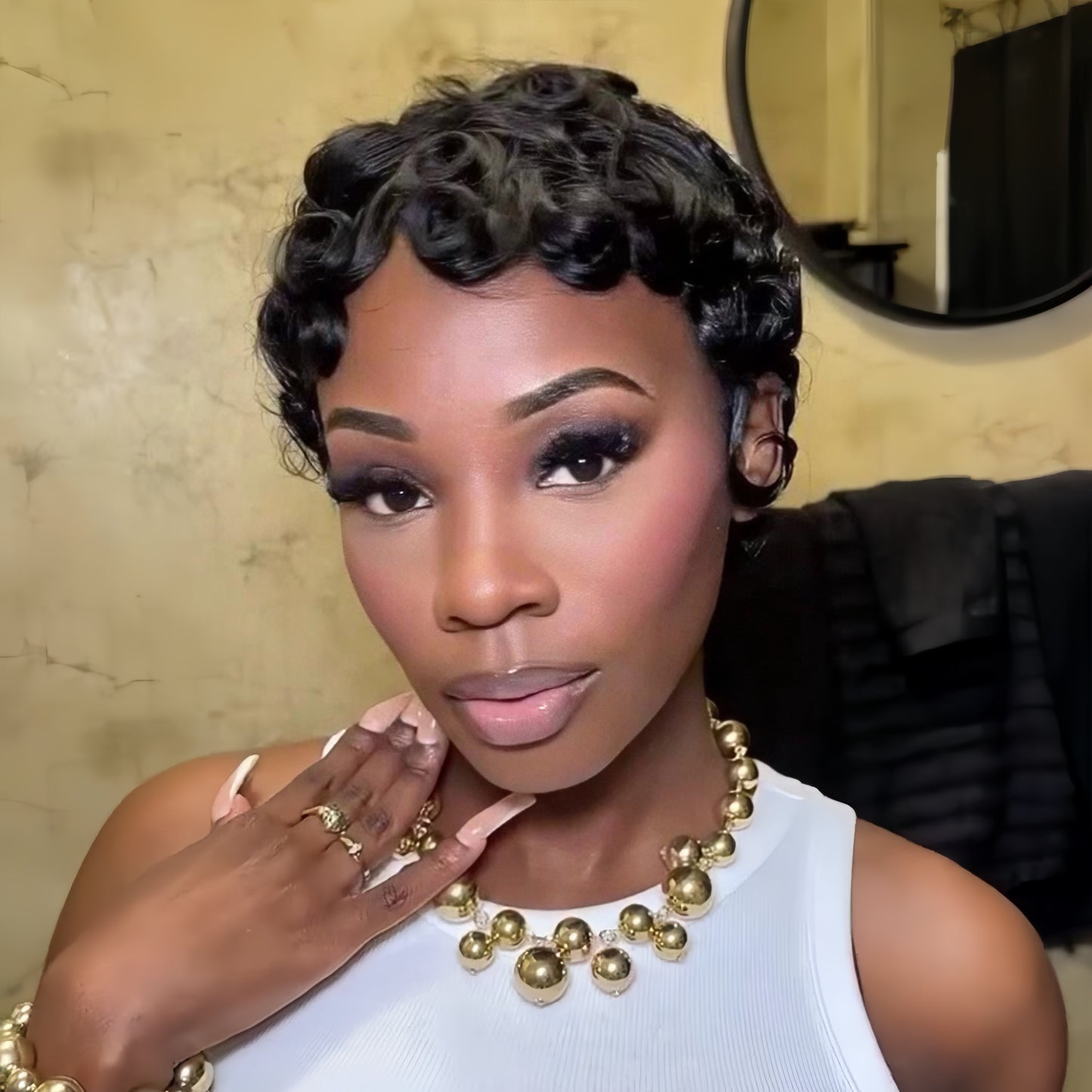 Finger Wave Short Pixie Cut Glueless 100% Human Hair Wig