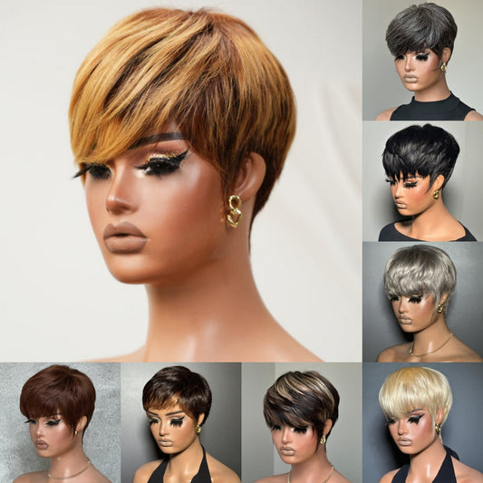 Zora Neal Natural Realistic Glueless Pixie Cut Wig with Bangs