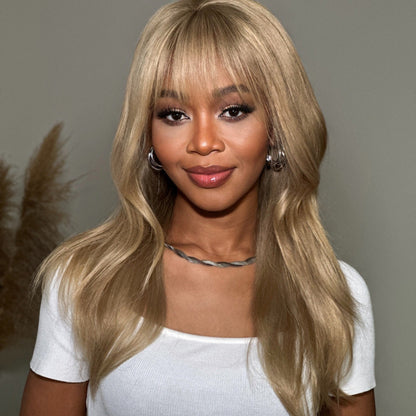 Ash Honey Blonde Layered Cut 13x4 Lace Front Wig With Bangs