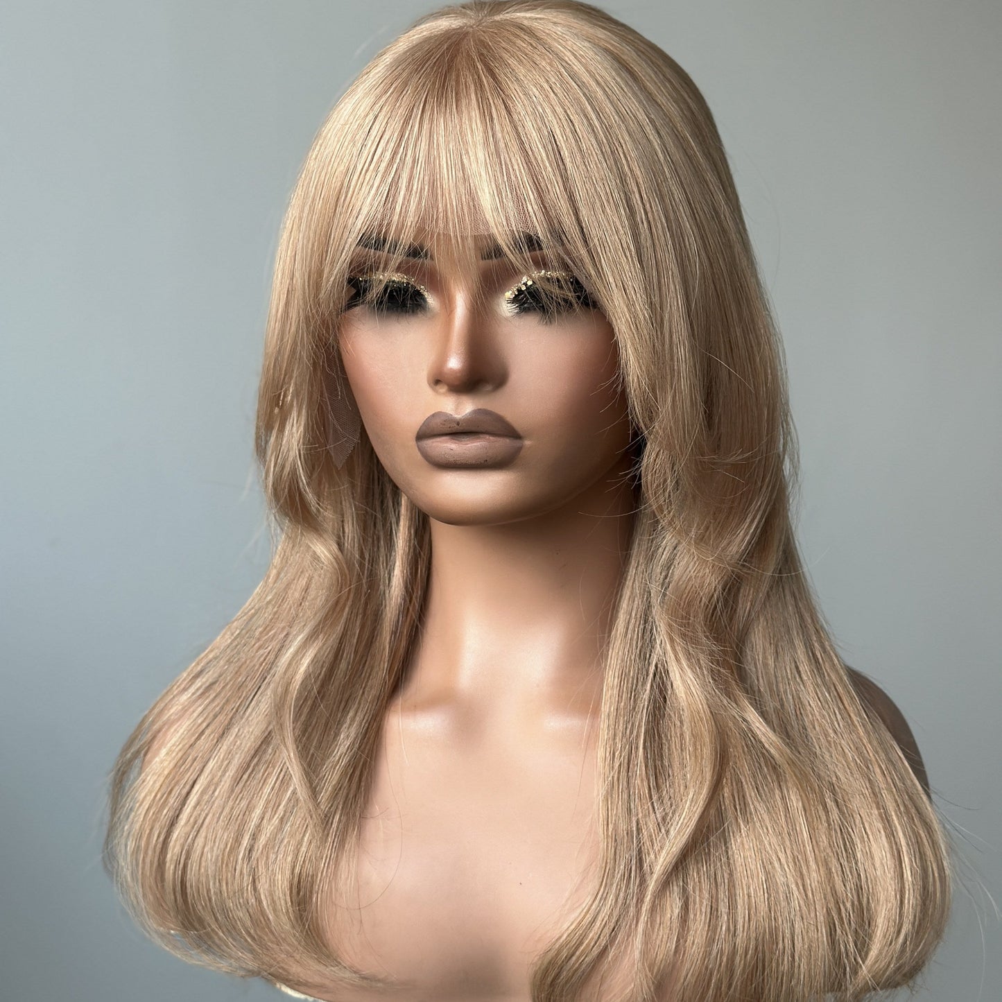 Ash Honey Blonde Layered Cut 13x4 Lace Front Wig With Bangs