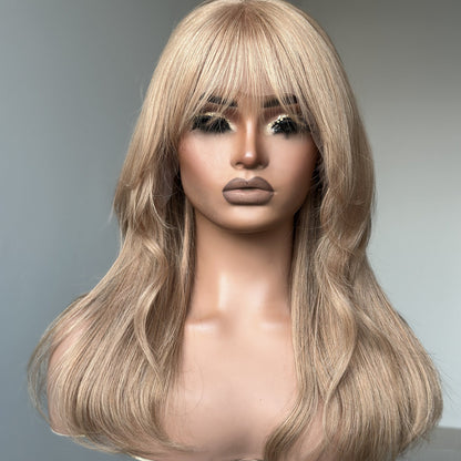 Ash Honey Blonde Layered Cut 13x4 Lace Front Wig With Bangs