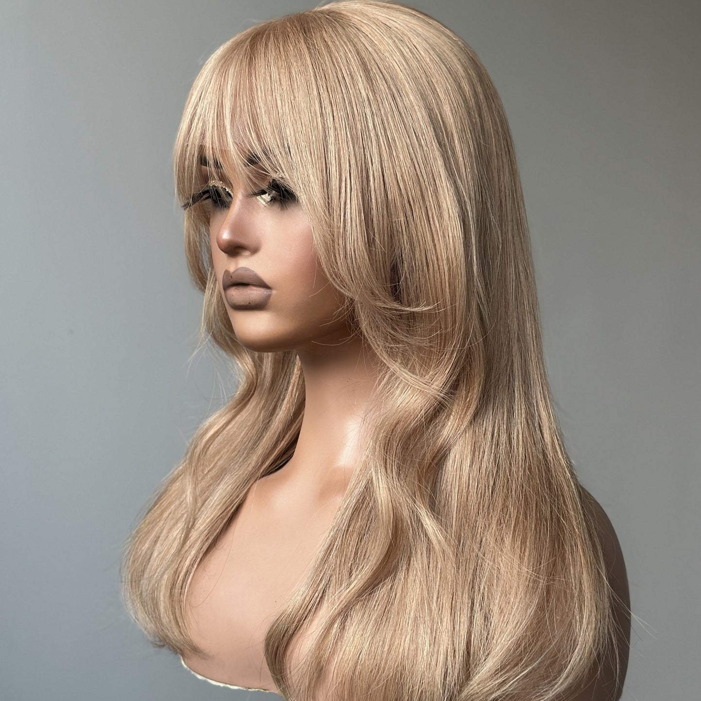 Ash Honey Blonde Layered Cut 13x4 Lace Front Wig With Bangs