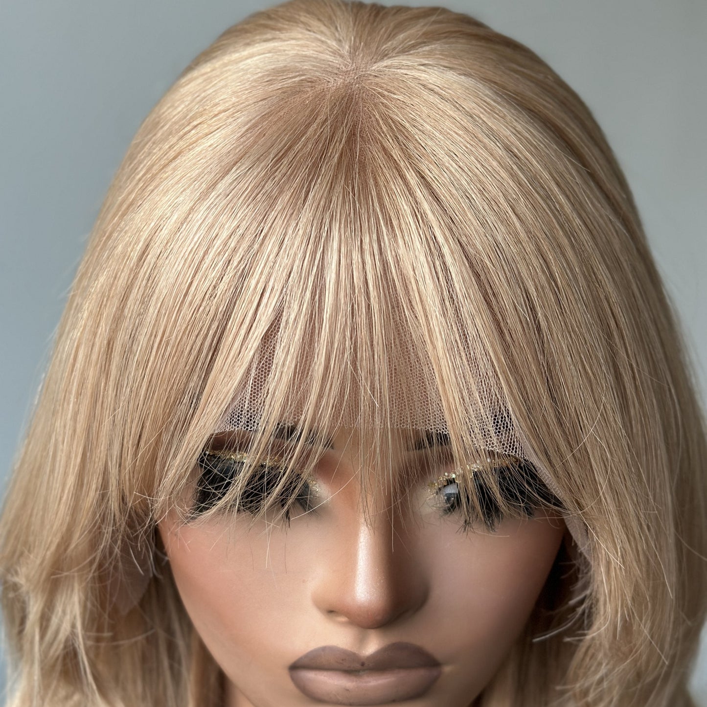 Ash Honey Blonde Layered Cut 13x4 Lace Front Wig With Bangs