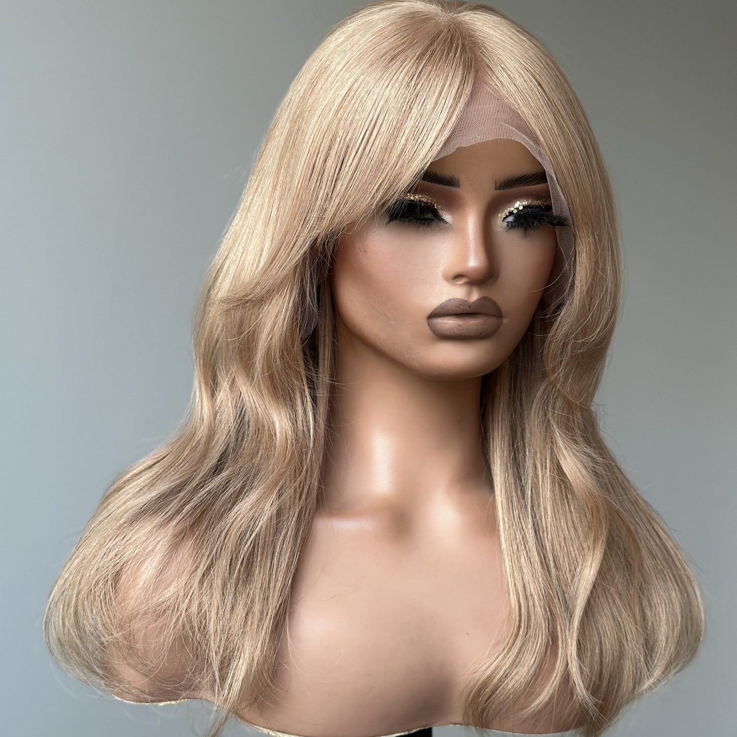 Ash Honey Blonde Layered Cut 13x4 Lace Front Wig With Bangs
