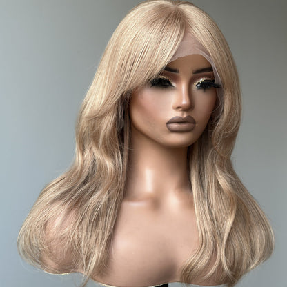 Ash Honey Blonde Layered Cut 13x4 Lace Front Wig With Bangs