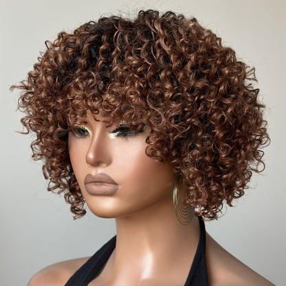Glueless Ombre Dark Blonde Short Brazilian Curly Wig