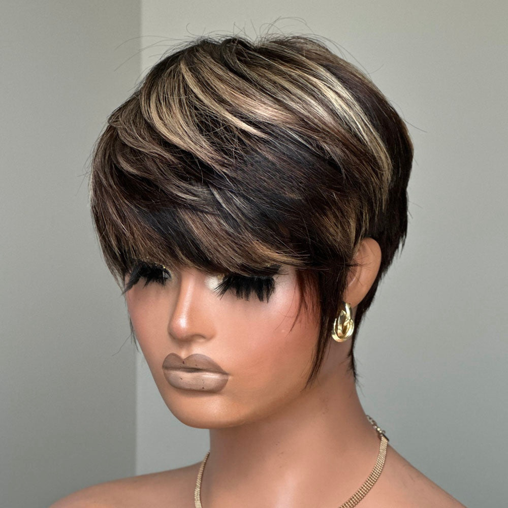 Put On & Go Blonde Highlights Layered Pixie Cut Wig With Bangs