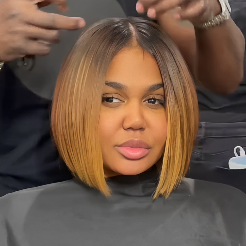 Ombre Honey Blonde With Brown Straight Bob Lace Wig