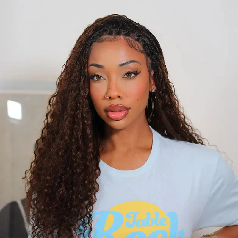 Flexi-fit Full Lace Ombre Brown Knotless Bohemian Braided Curls Invisi Drawstring Wig