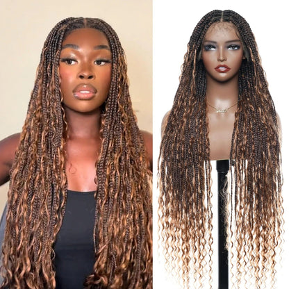 Flexi-fit Full Lace Knotless Bohemian Braided Curls Ombre Brown Invisi Drawstring Wig