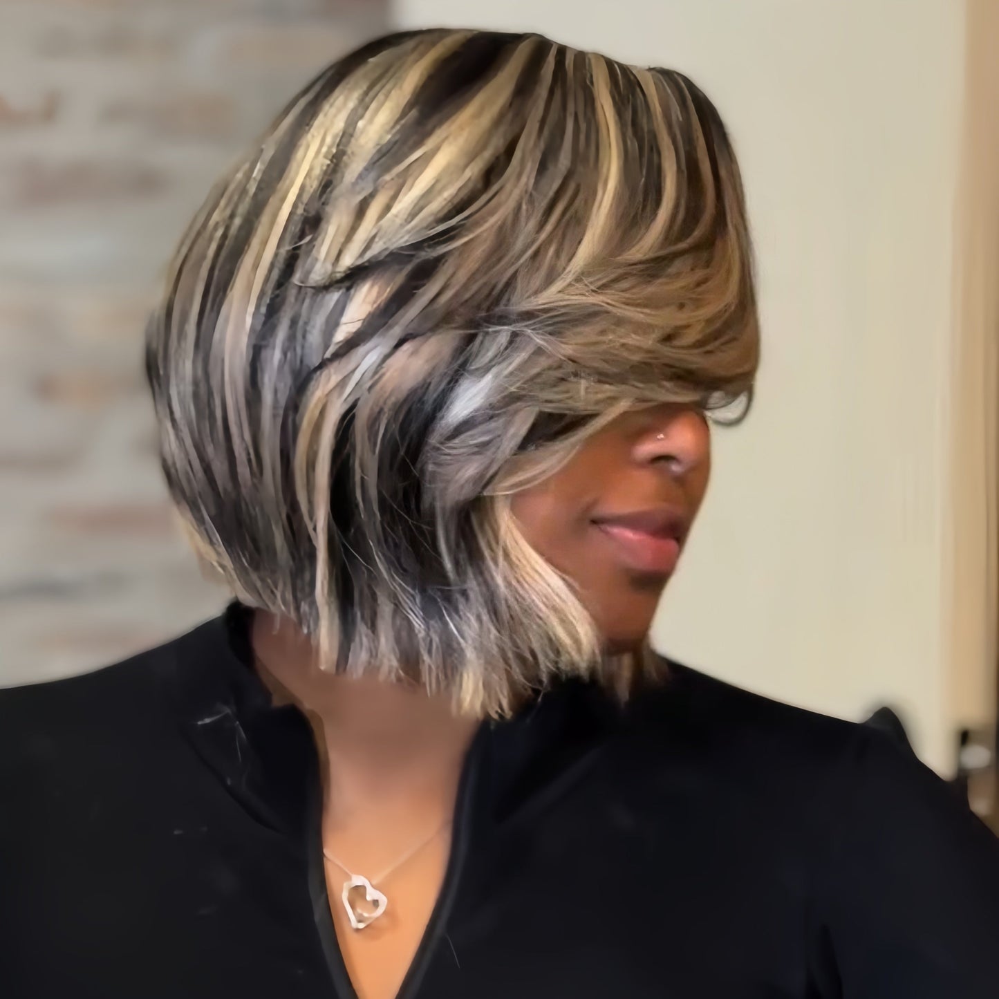 Black With Blonde Highlight 13×4 Lace Frontal Wig with Swoop Bang