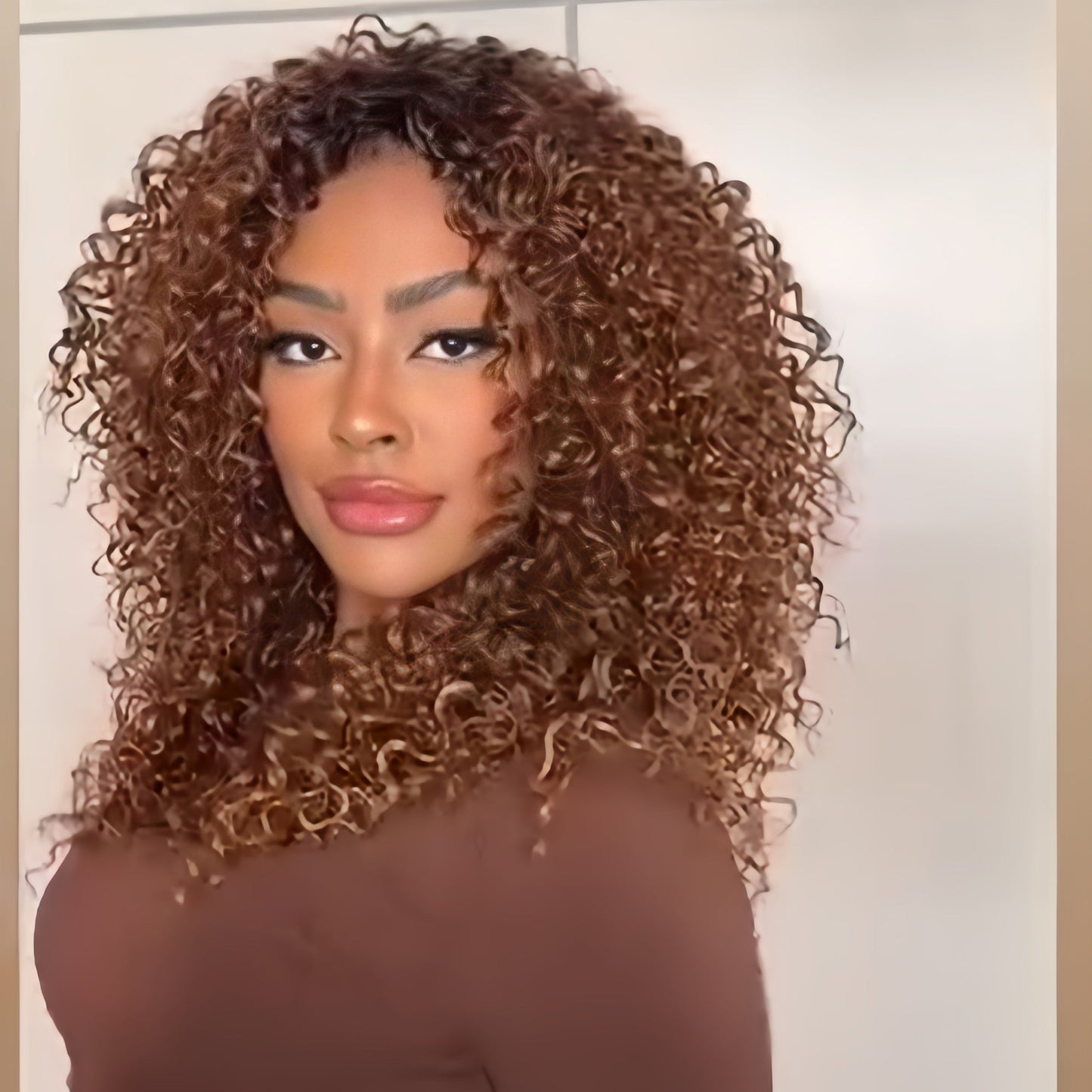 Ombre Light Brown With Dark roots Curly Wig