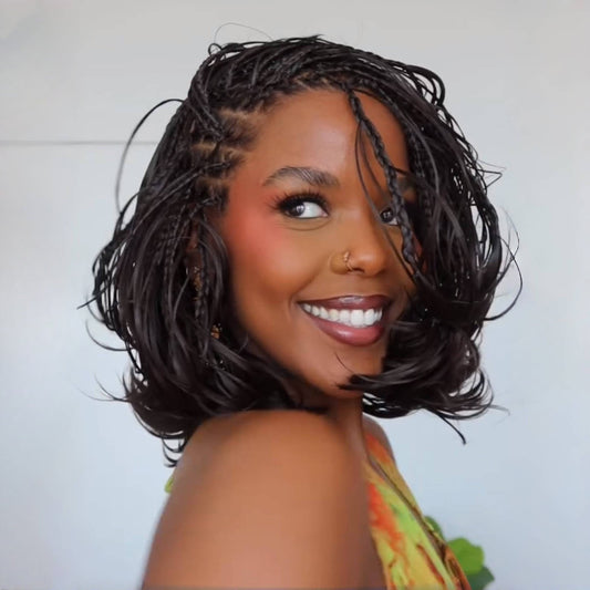 Boho Curls Knotless Braided Invisi Drawstring Synthetic Short bob Wig