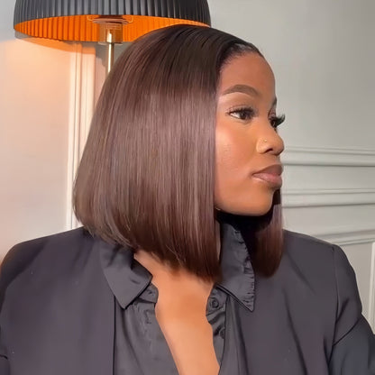 Ombre Dark Brown Natural silky Straight Bob 5x5 Lace Wig