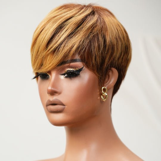 Zora Neal Natural Realistic Glueless Pixie Cut Wig with Bangs