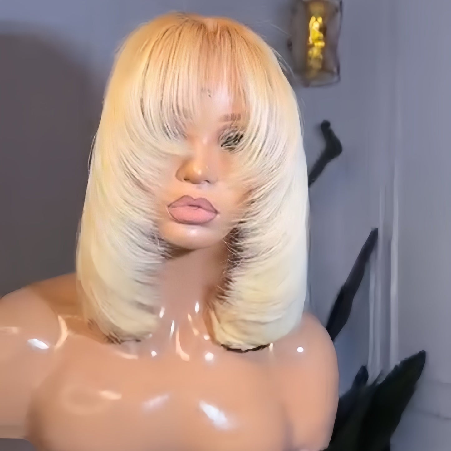 613 Blonde Straight Layered Lace Closure Wig With Curtain Bang