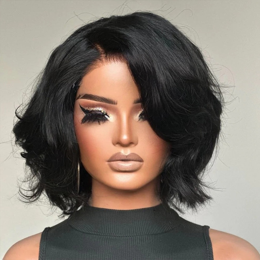 Natural Parted Slightly Curly Bob 5×5 Lace Closure Wig