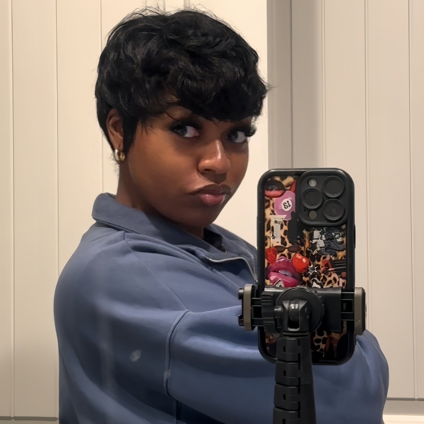 Short Pixie Cut Curly Glueless Human Hair Wig With Bangs