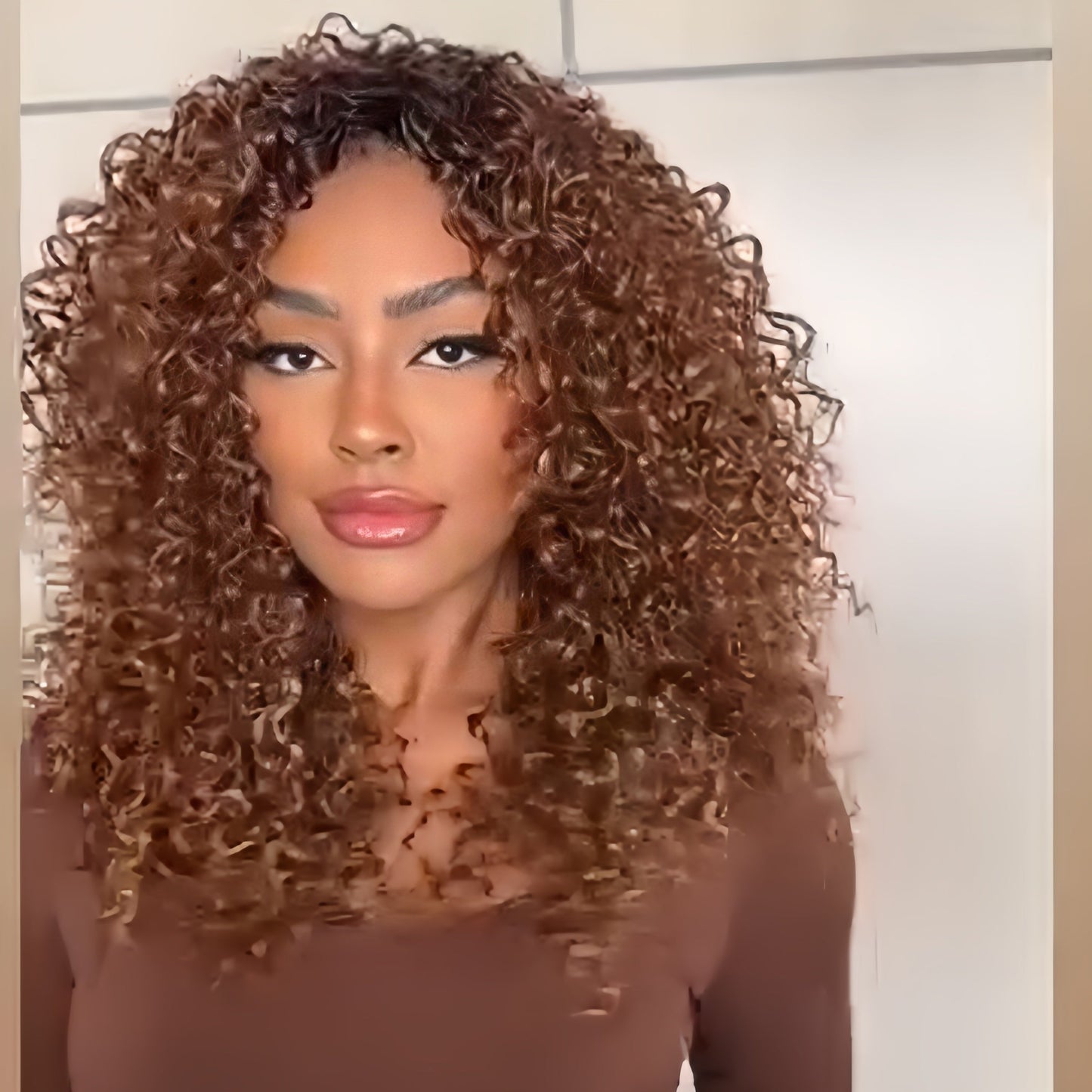 Ombre Light Brown With Dark roots Curly Wig
