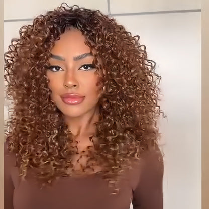 Ombre Light Brown With Dark roots Curly Wig