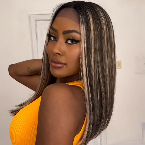 Blonde Highlight With Dark roots Lace Frontal Wig