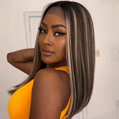 Blonde Highlight With Dark roots Lace Frontal Wig