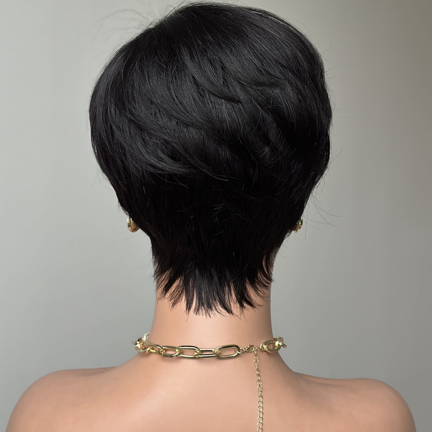 Short Pixie Cut With Long Bangs Glueless Natural Human Hair Wig