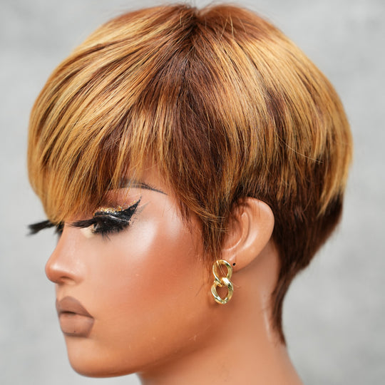 Zora Neal Natural Realistic Glueless Pixie Cut Wig with Bangs