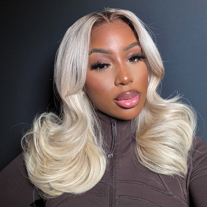 613 Blonde With Brown Root Layered Wavy Lace Wig