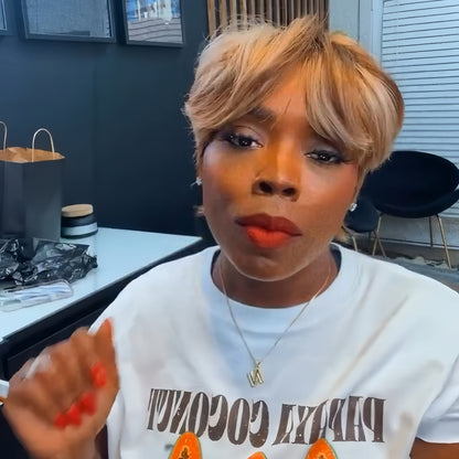 Blonde Highlight Curtain Bangs Short Pixie Cut Glueless Bangs Wig