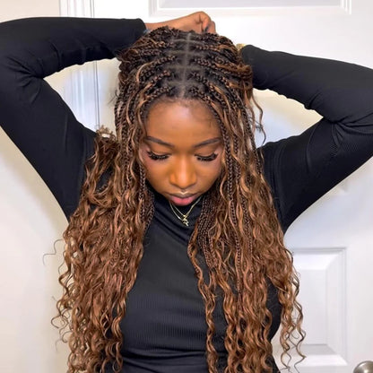 Flexi-fit Full Lace Knotless Bohemian Braided Curls Ombre Brown Invisi Drawstring Wig