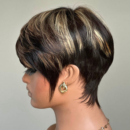 Put On & Go Blonde Highlights Layered Pixie Cut Wig With Bangs