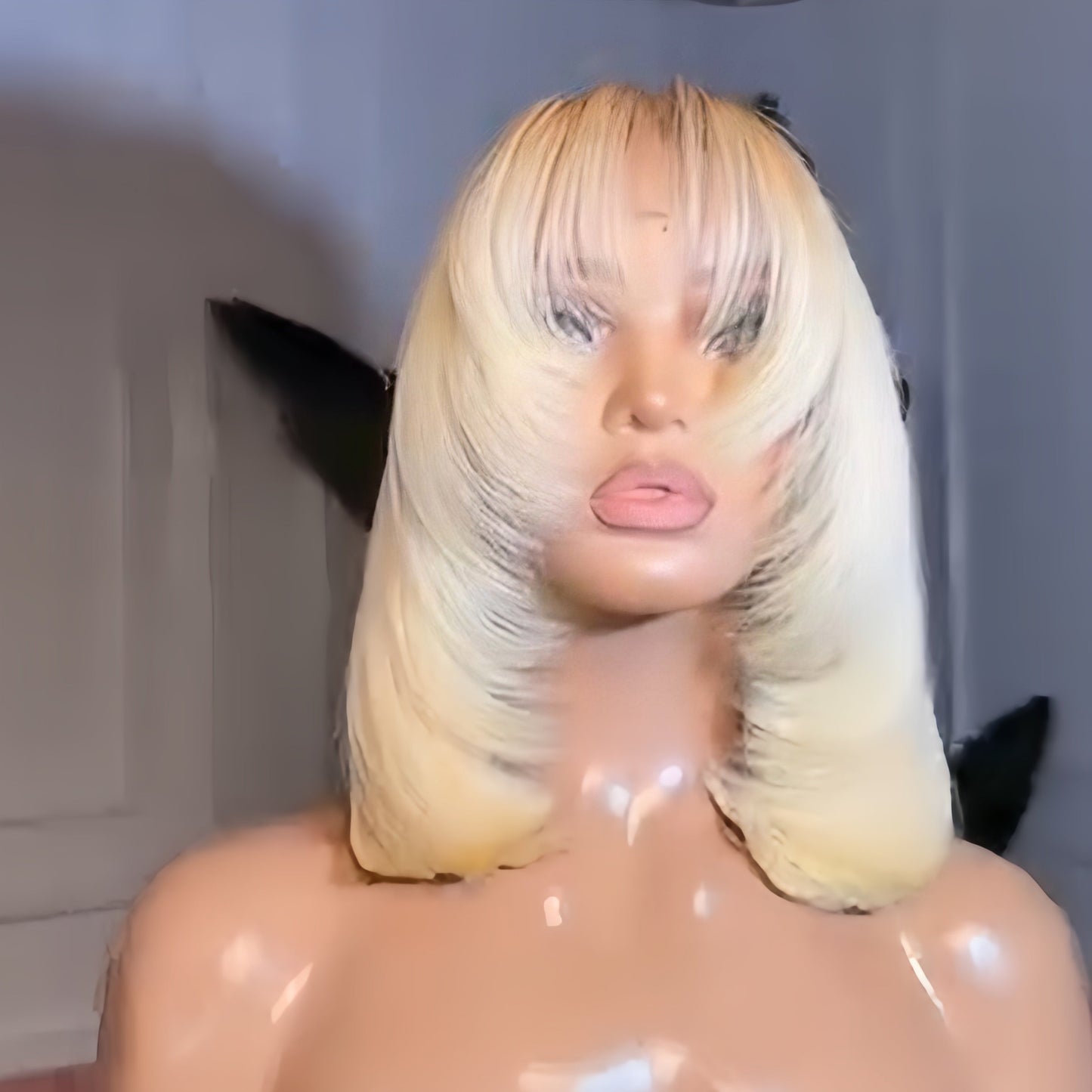 613 Blonde Straight Layered Lace Closure Wig With Curtain Bang