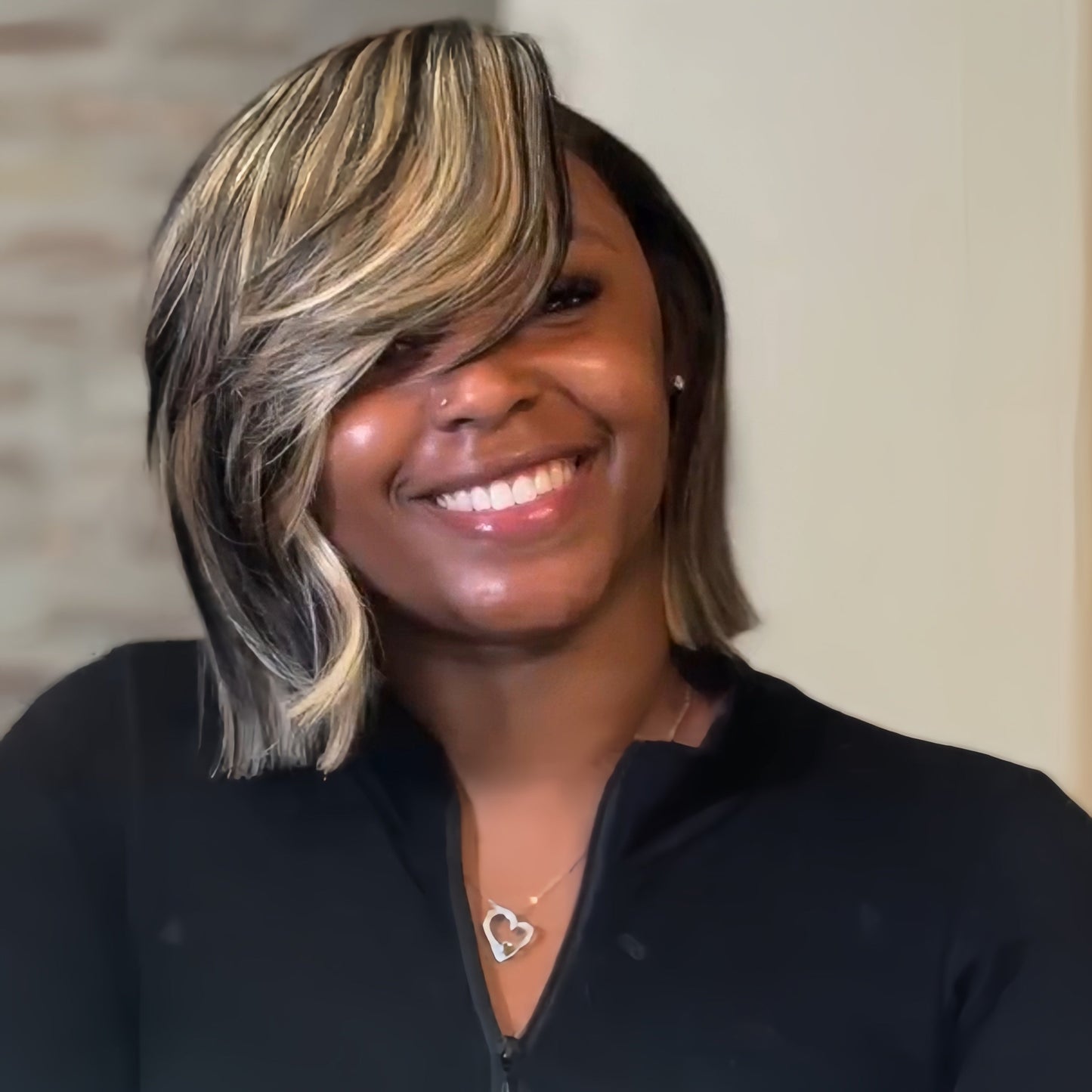 Black With Blonde Highlight 13×4 Lace Frontal Wig with Swoop Bang