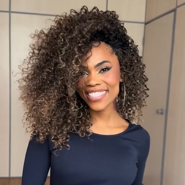 Ombre Blonde Highlight With Dark roots Curly Wig