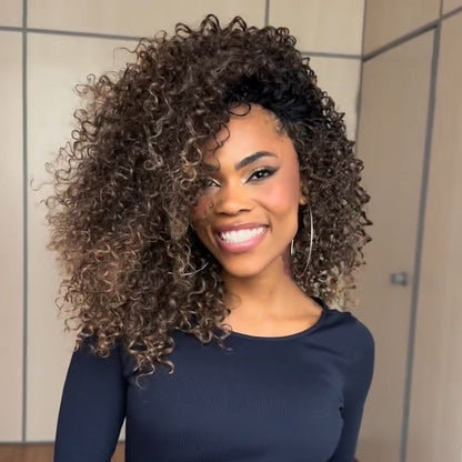 Ombre Blonde Highlight With Dark roots Curly Wig