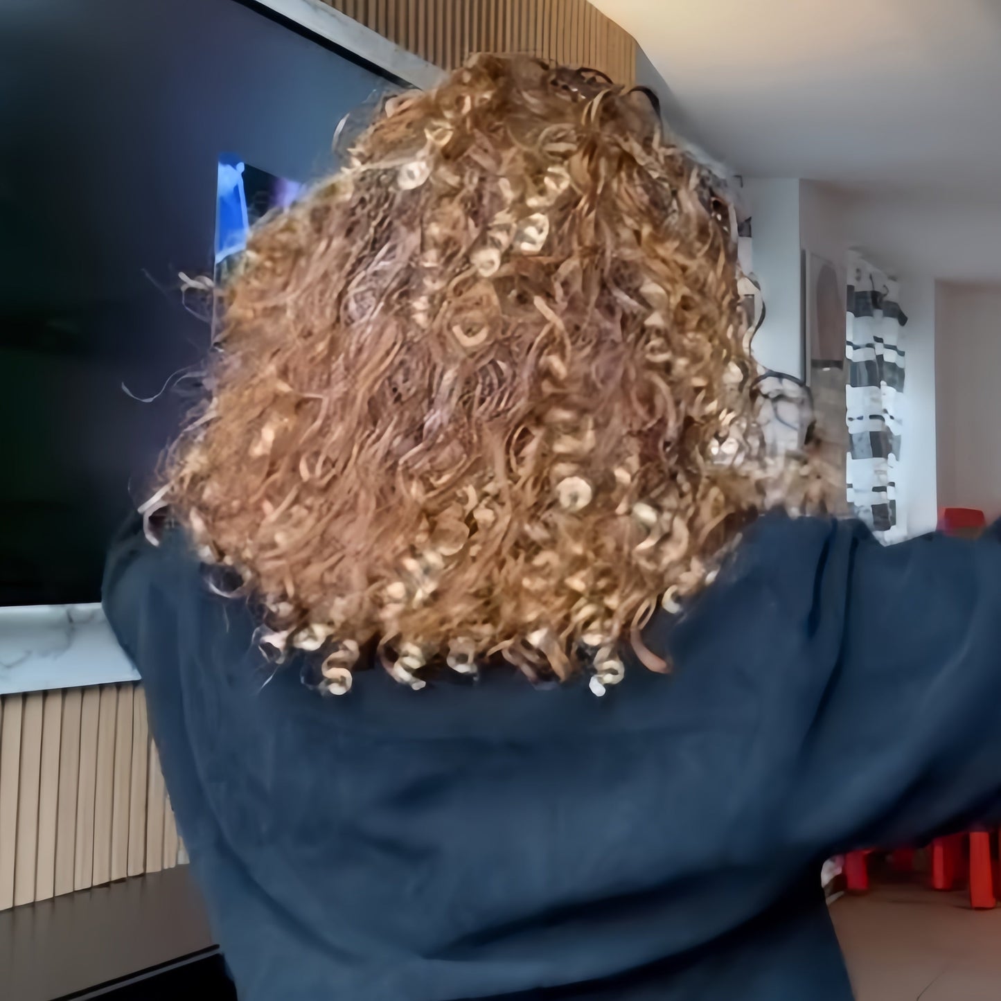 Full Lace Knotless Boho Curls Braided Blonde Highlight Invisi Drawstring Synthetic bob Wig