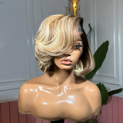 Ombre Blonde With Brown Highlight Layered Lace Frontal Wig