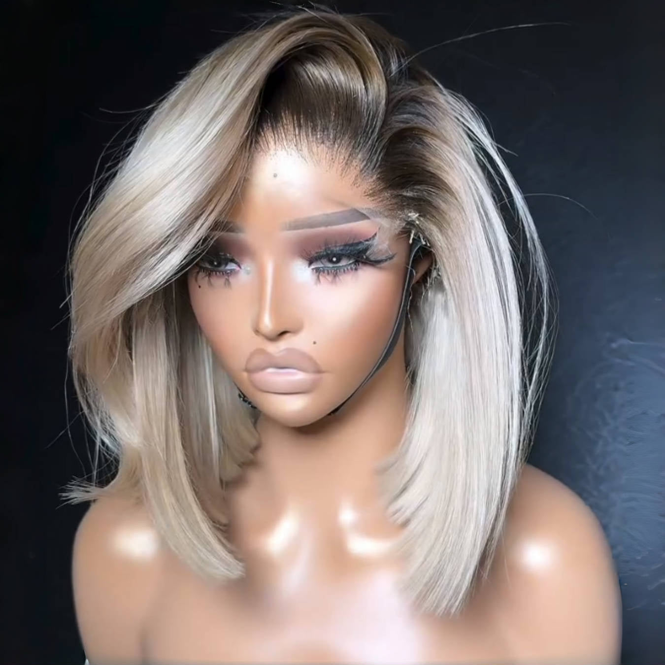 White Blonde With Dark Roots Side parted 13x4 Frontal Lace Wig