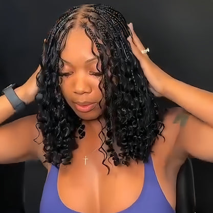 Full Lace Knotless Boho Curls Braided Invisi Drawstring Synthetic Bob Wig