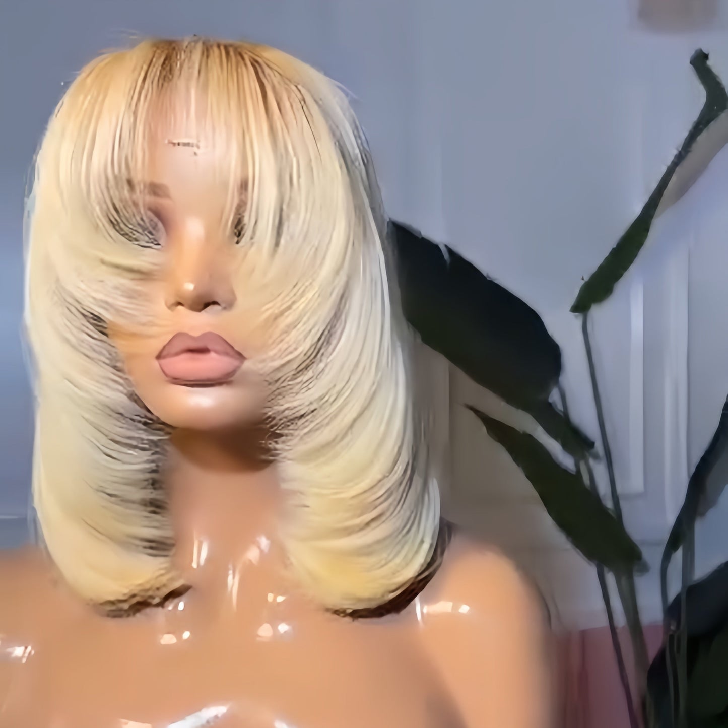 613 Blonde Straight Layered Lace Closure Wig With Curtain Bang