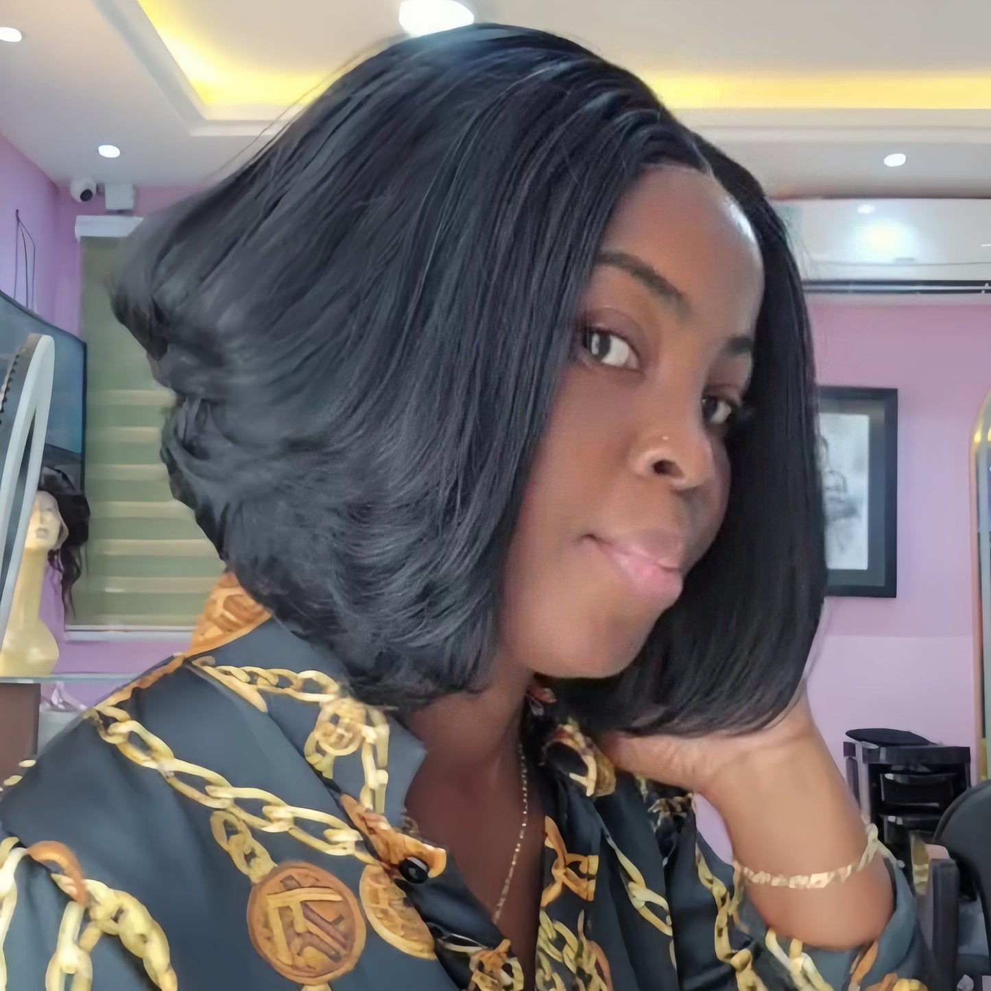 Natural Realistic Layered Cut Bob Lace Closure Wig