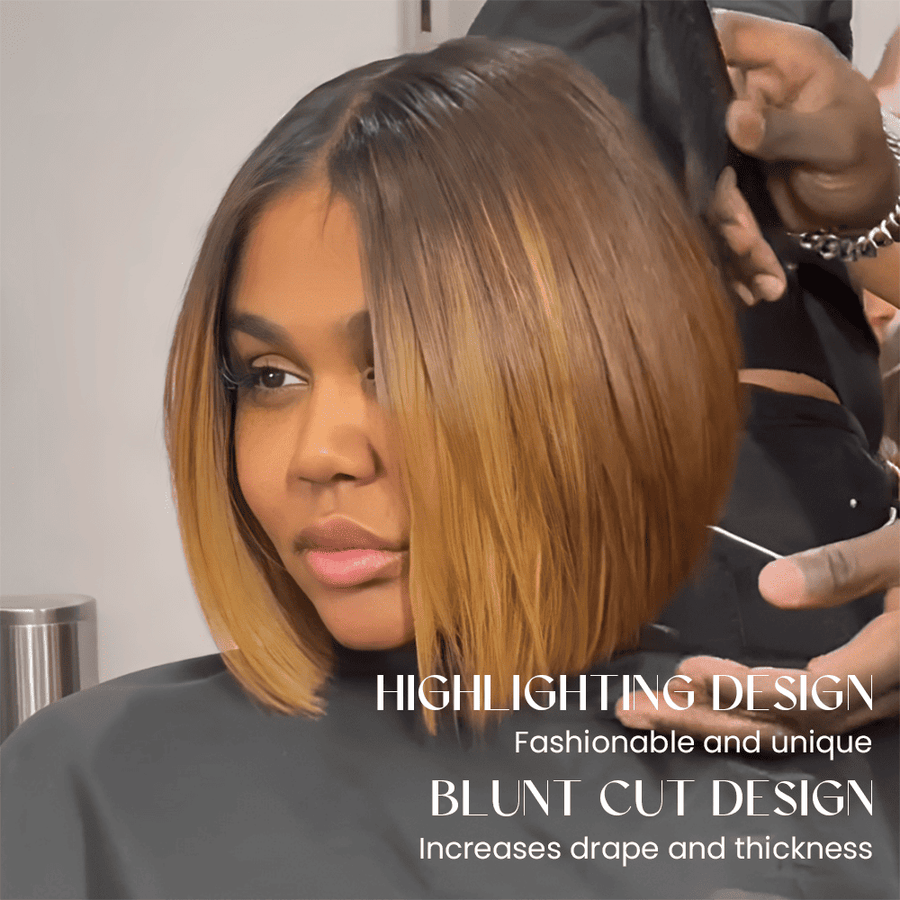 Ombre Honey Blonde With Brown Straight Bob Lace Wig